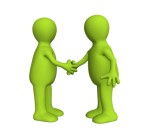 Shake hand of two 3d stylized people of green color