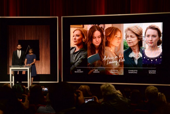 John Krasinski and Cheryl Boone Isaacs announce the nominees for Actress in a Leading Role during the nominations announcements for the 88th Academy Awards in Beverly Hills, California